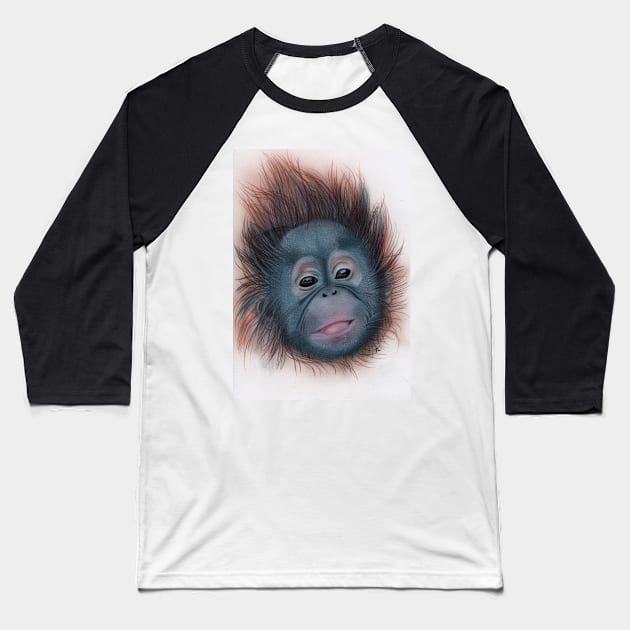 Coloured pencil drawing baby orangutan Baseball T-Shirt by Accabella